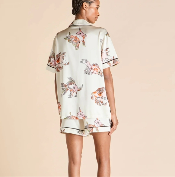 NWT Olivia von Halle Archive Print Ingo Cora Ivory Goldfish Pajamas - Picture 2 of 9